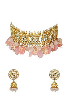 Gold Plated Pink Kundan Polki Necklace Set