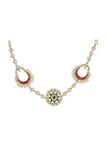Gold Plated Kundan Polki Head Band