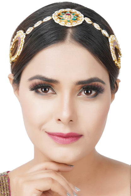 Gold Plated Kundan Polki Head Band