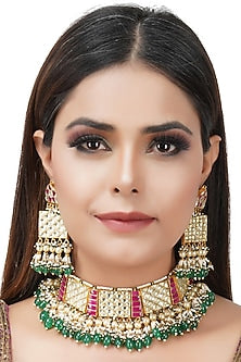 Gold Plated Necklace Set With Kundan Polki