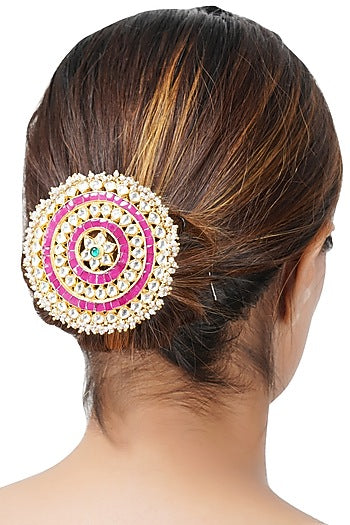 Gold Plated Juda Accessory With Kundan Polki