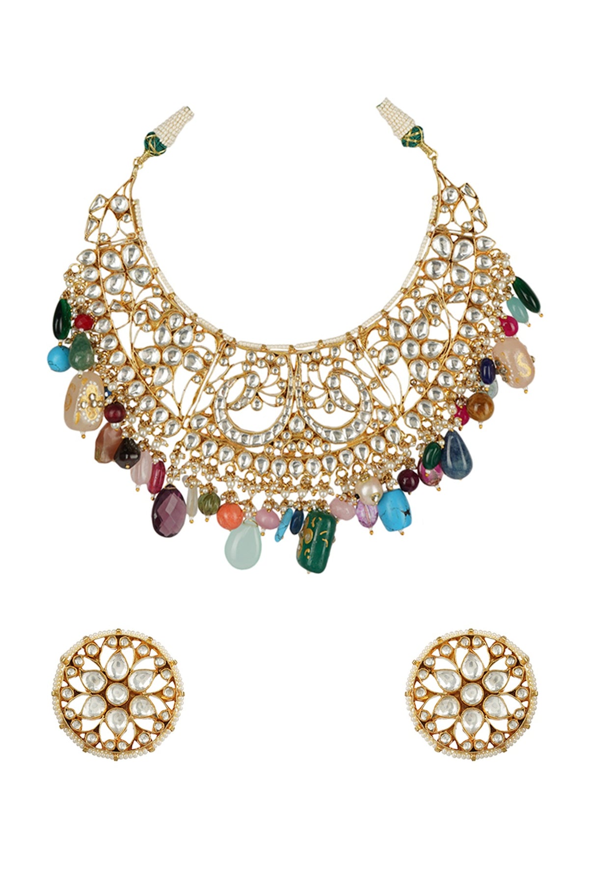 Gold Plated Multi Colored Kundan Polki Necklace Set