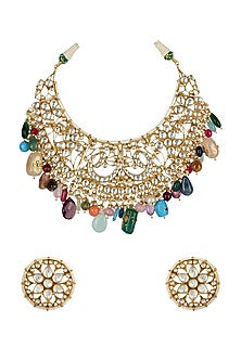 Gold Plated Multi Colored Kundan Polki Necklace Set