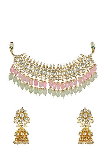 Gold Plated Kundan Polki Necklace Set