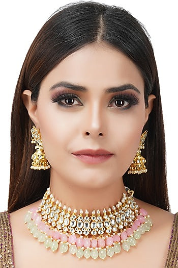 Gold Plated Kundan Polki Necklace Set