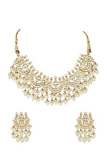 Gold Plated Pearl & Kundan Polki Necklace Set
