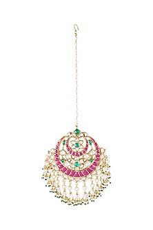 Gold Plated Kundan Polki & Pearl Maang Tikka