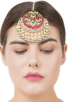 Gold Plated Kundan Polki & Pearl Maang Tikka