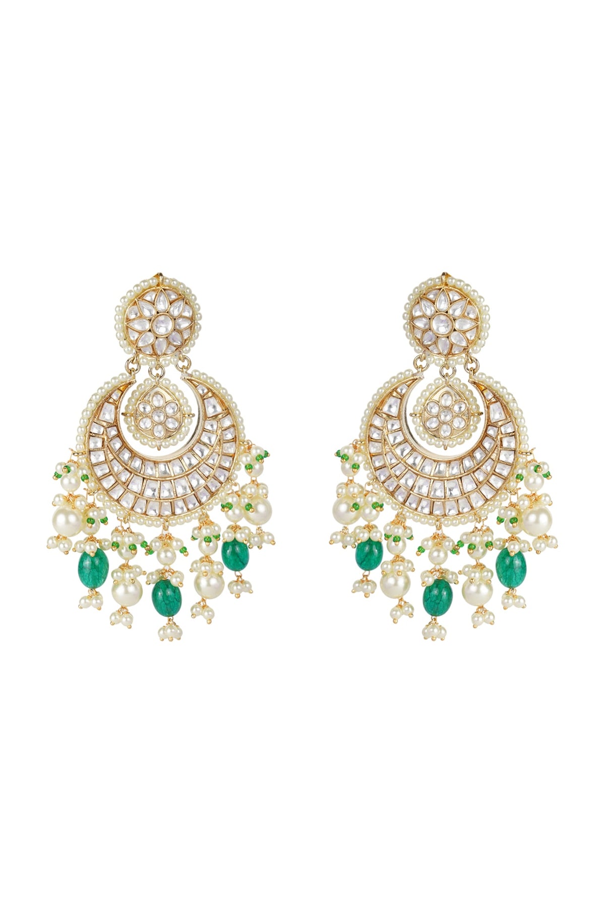 Gold Plated Kundan Polki Chandbali Earrings