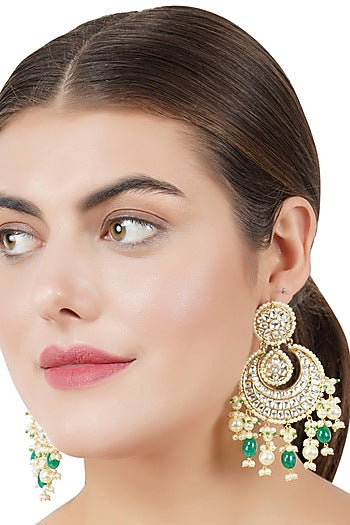 Gold Plated Kundan Polki Chandbali Earrings