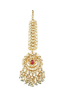 Gold Plated Pearl & Kundan Polki Maang Tikka