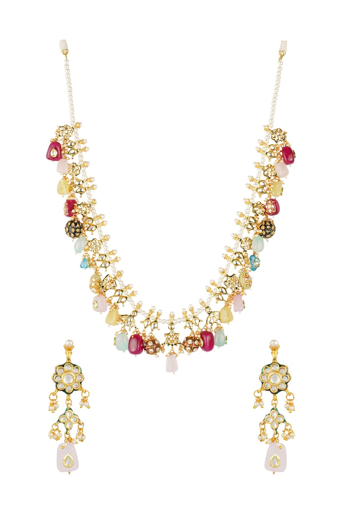 Gold Plated Kundan Polki Long Necklace Set
