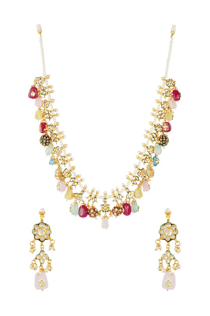 Gold Plated Kundan Polki Long Necklace Set