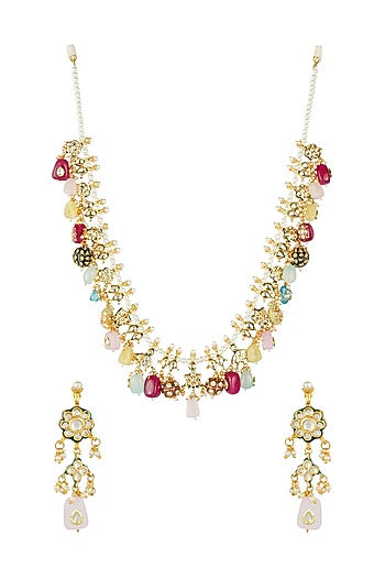 Gold Plated Kundan Polki Long Necklace Set
