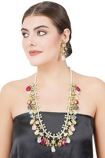Gold Plated Kundan Polki Long Necklace Set