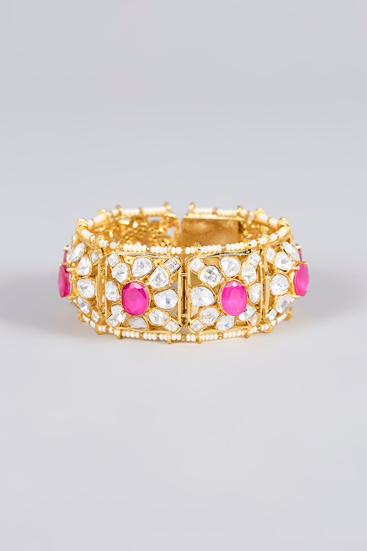 Gold Finish Kundan Polki & Ruby Stone Bangle