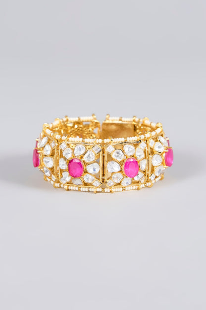 Gold Finish Kundan Polki & Ruby Stone Bangle