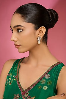 White Rhodium Finish Cubic Zirconia Floral Stud Earrings