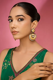 Gold Finish Kundan Polki Chandbali Earrings