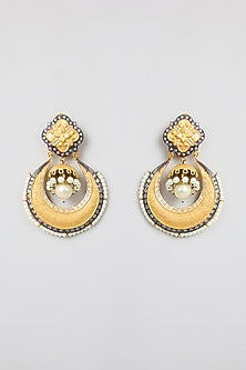 Gold Finish Kundan Polki Chandbali Earrings