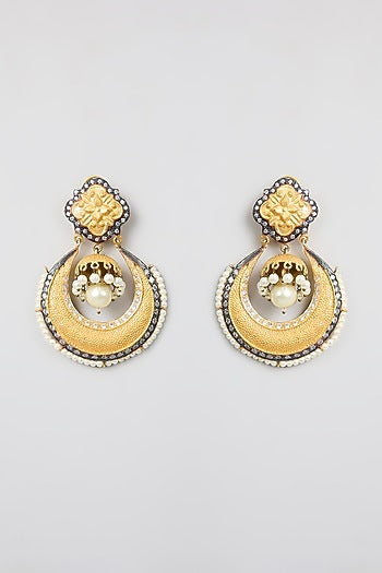 Gold Finish Kundan Polki Chandbali Earrings
