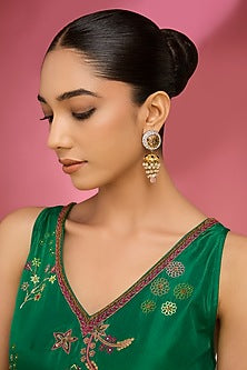 Gold Finish Kundan Polki & American Diamond Dangler Earrings