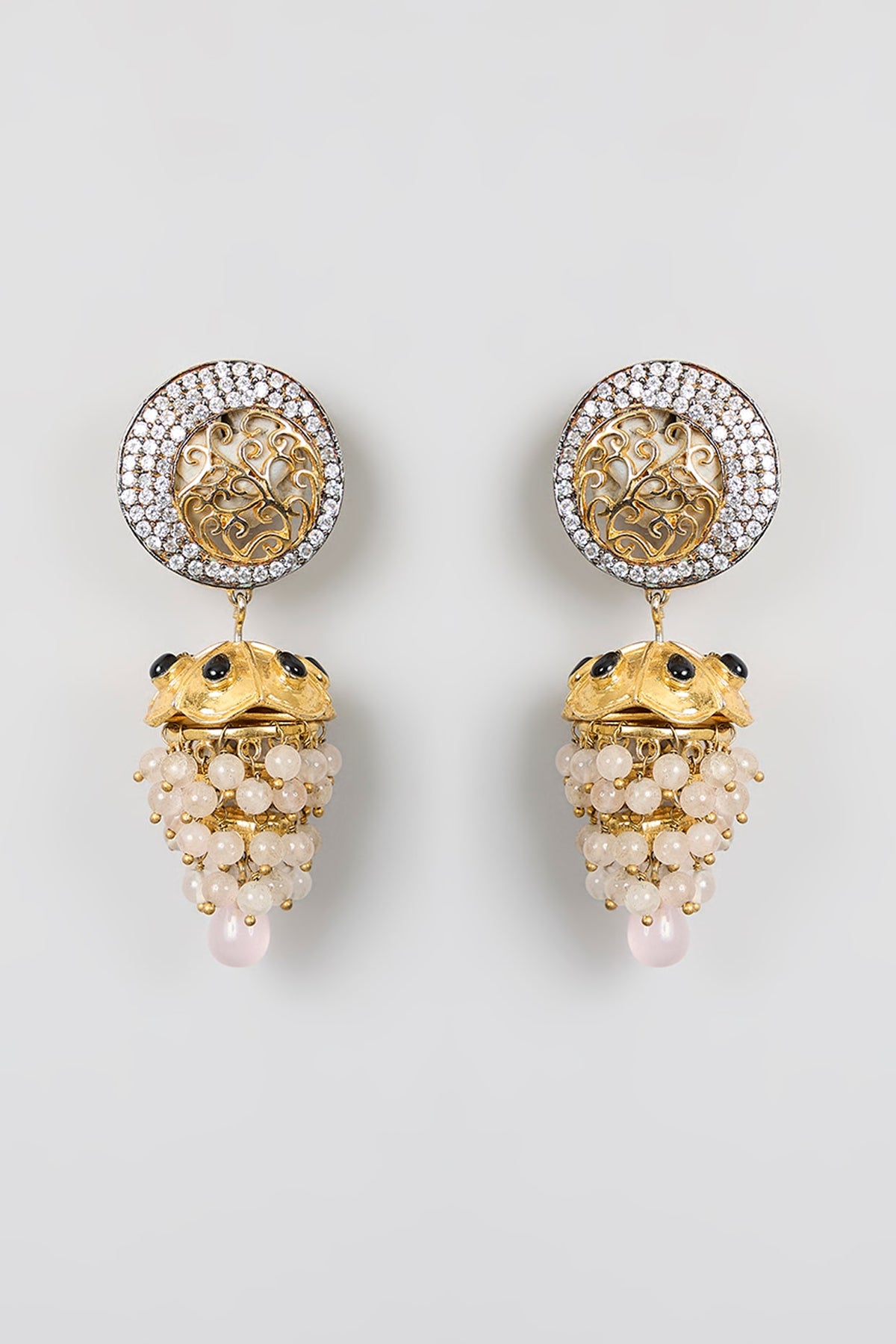 Gold Finish Kundan Polki & American Diamond Dangler Earrings