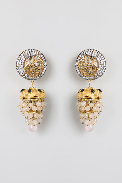 Gold Finish Kundan Polki & American Diamond Dangler Earrings