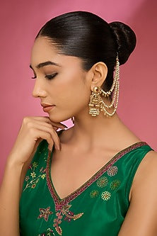Gold Finish Kundan Polki & American Diamond Kaanchain Earrings