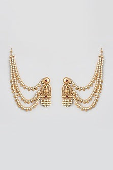 Gold Finish Kundan Polki & American Diamond Kaanchain Earrings