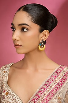 Gold Finish Kundan Polki Turquoise Dangler Earrings