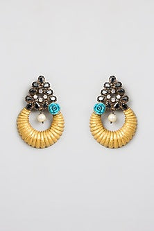 Gold Finish Kundan Polki Turquoise Dangler Earrings
