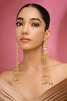 Gold Finish Kundan Polki Dangler Earrings