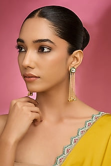 Gold Finish Kundan Polki & Green Sone Dangler Earrings