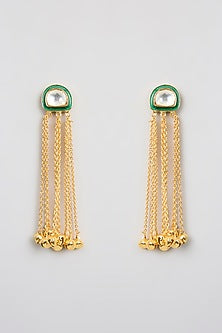 Gold Finish Kundan Polki & Green Sone Dangler Earrings