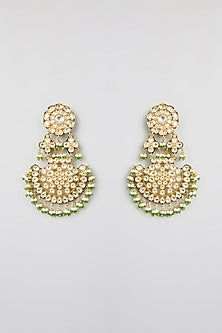 Gold Finish Kundan Polki & Pearl Chandbali Earrings