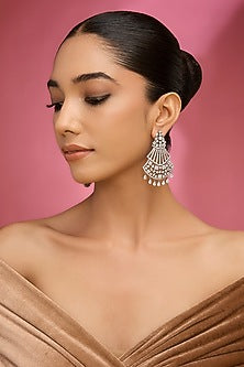 White Finish Kundan Polki Chandbali Earrings