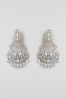 White Finish Kundan Polki Chandbali Earrings