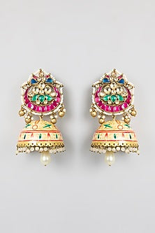 Gold Finish Kundan Polki & Green Stone Dangler Earrings
