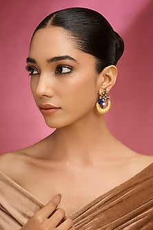 Gold Finish Kundan Polki Dangler Earrings