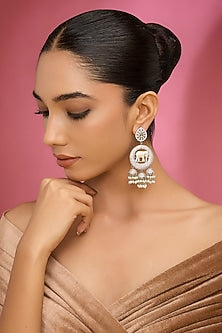 White Finish Kundan Polki Chandbali Earrings
