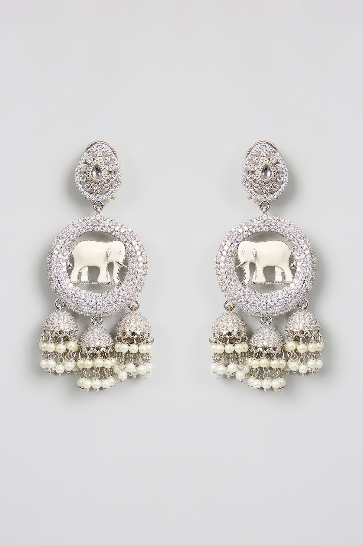 White Finish Kundan Polki Chandbali Earrings