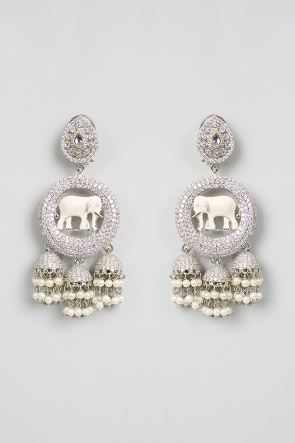 White Finish Kundan Polki Chandbali Earrings