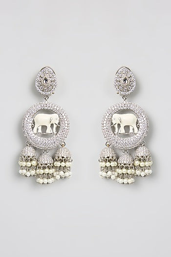 White Finish Kundan Polki Chandbali Earrings