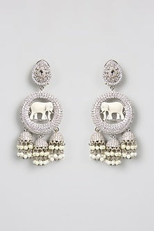 White Finish Kundan Polki Chandbali Earrings