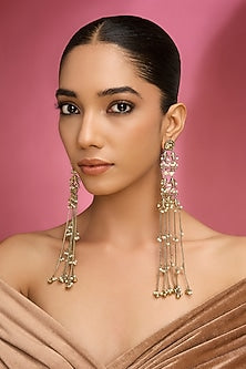 Gold Finish Kundan Polki Long Tassel Earrings