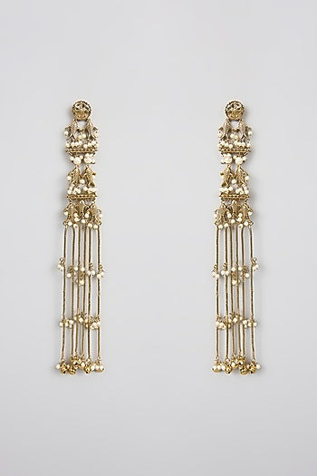 Gold Finish Kundan Polki Long Tassel Earrings