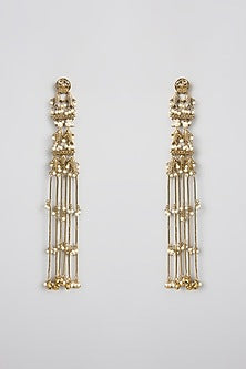 Gold Finish Kundan Polki Long Tassel Earrings