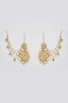Gold Finish Kundan Polki & Pearl Chandbali Earrings