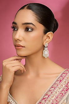 White Finish Kundan Polki & Pearl Dangler Earrings